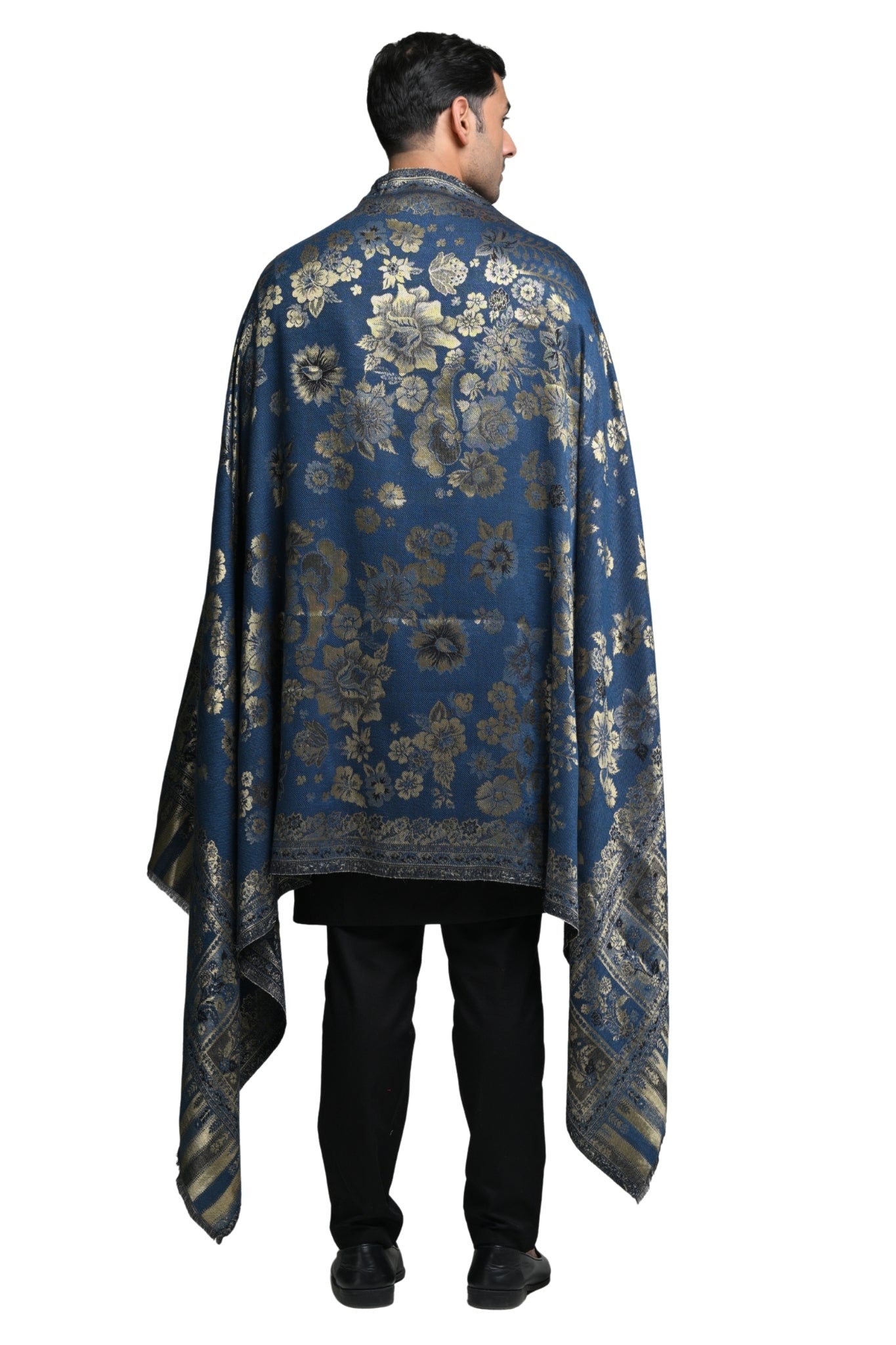 Taroob Wool Floral Resham Reversible Shawl