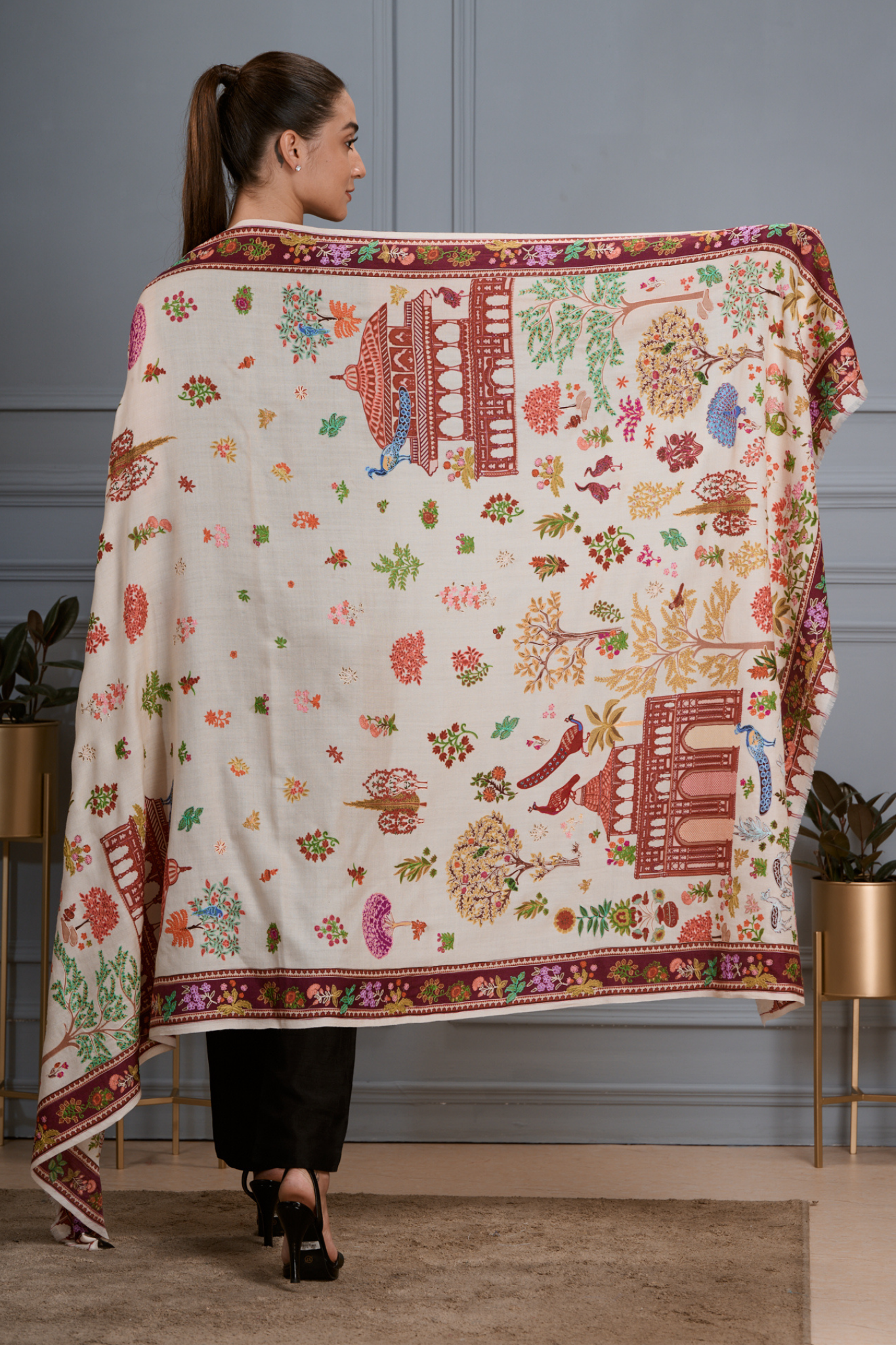 Women's Nizam Embroidered Kalamkari Shawl