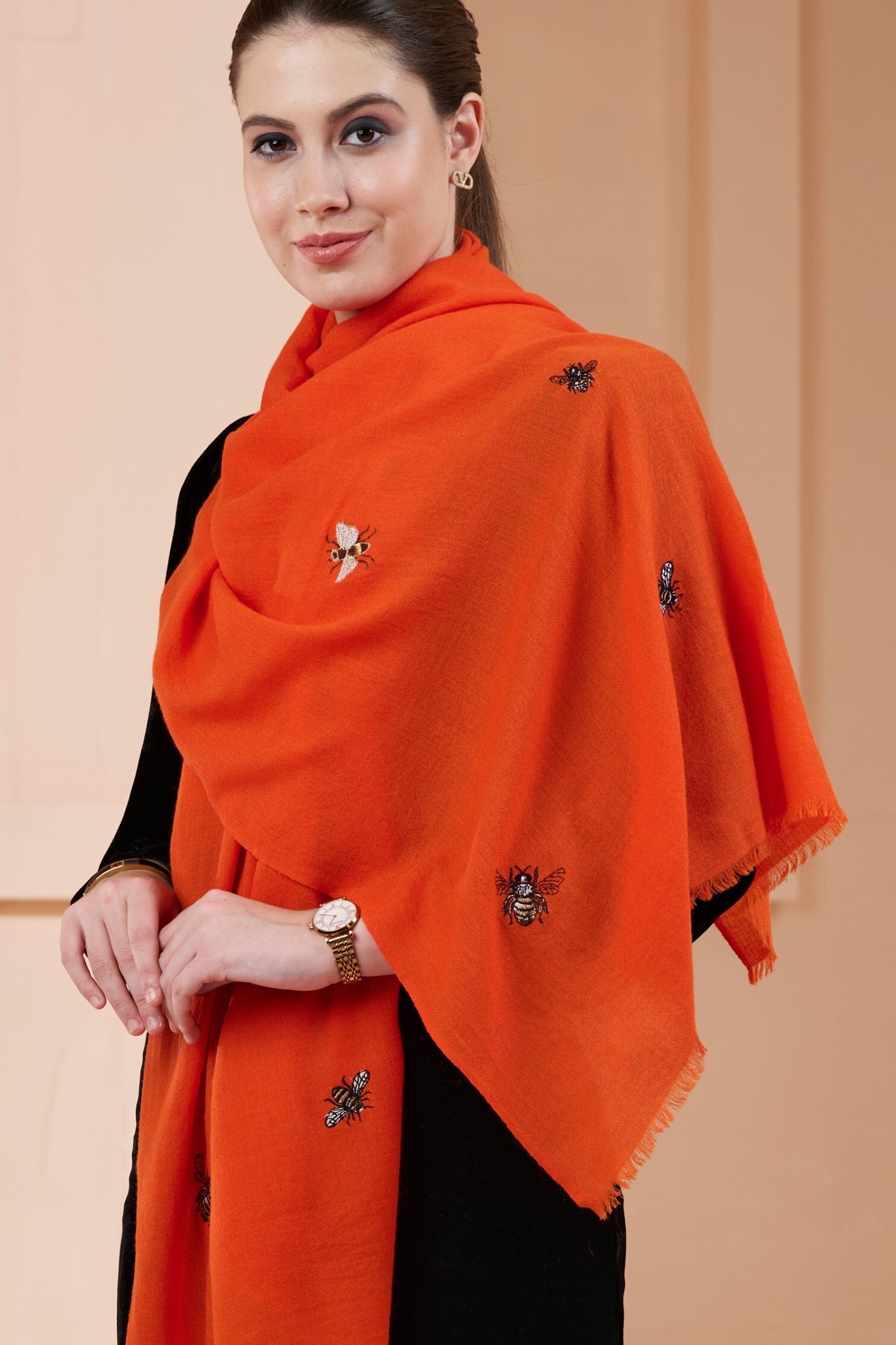 Women's Embroidered Honey-Bees Scarf