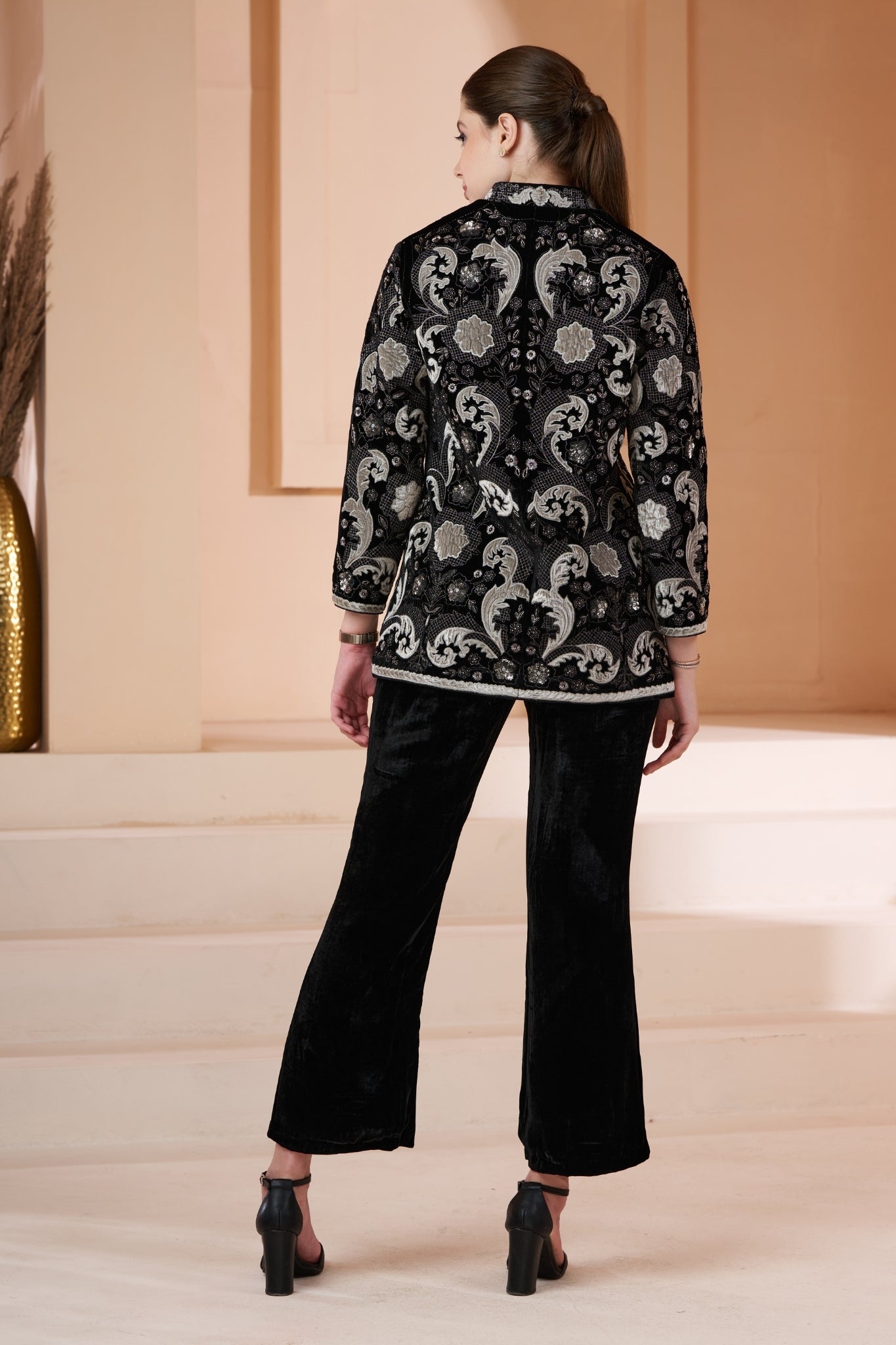 Embroidered Regal Velvet Women Coat