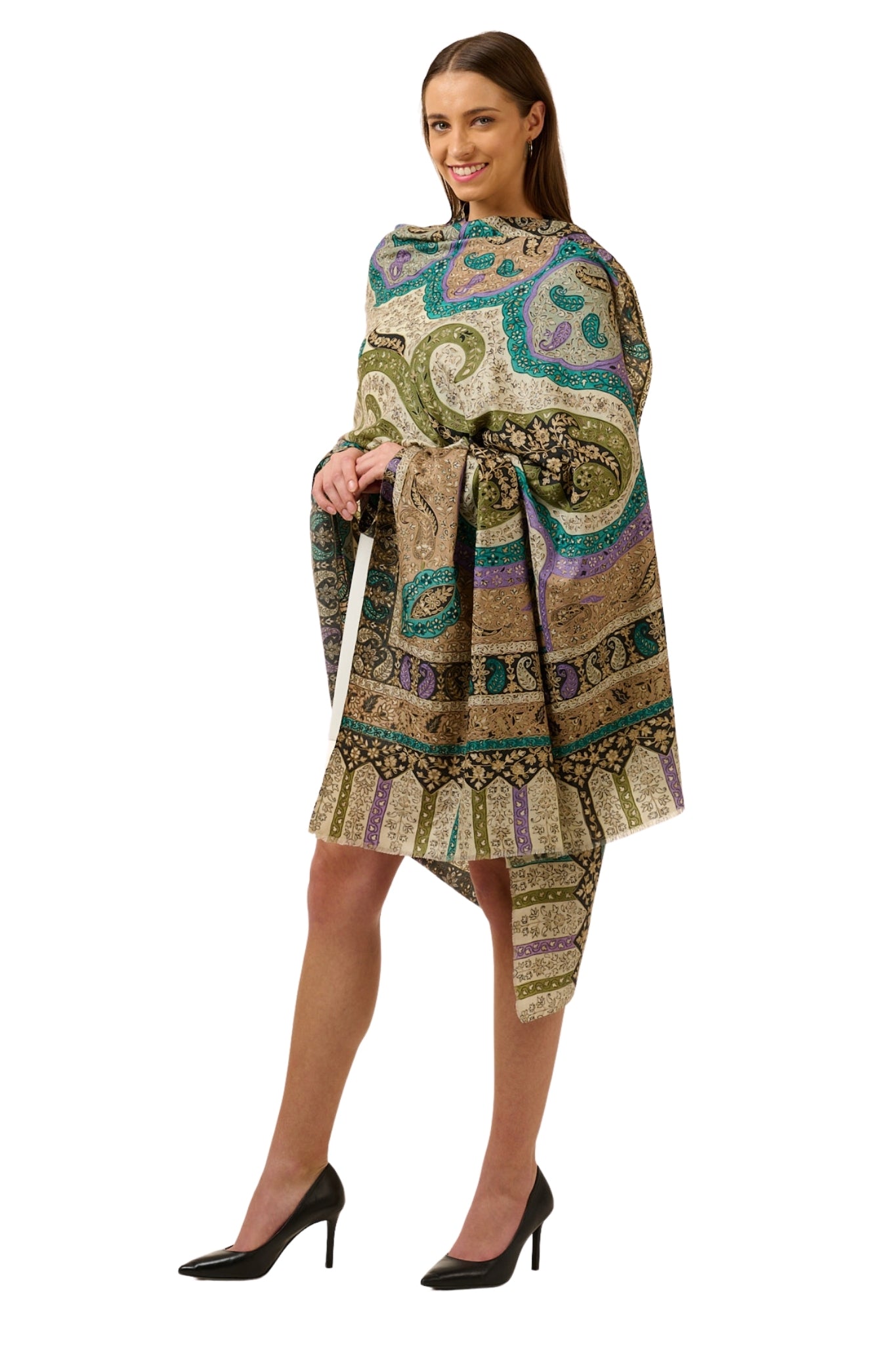 Taroob Beautiful Paisley Wool Kalamkari Shawl