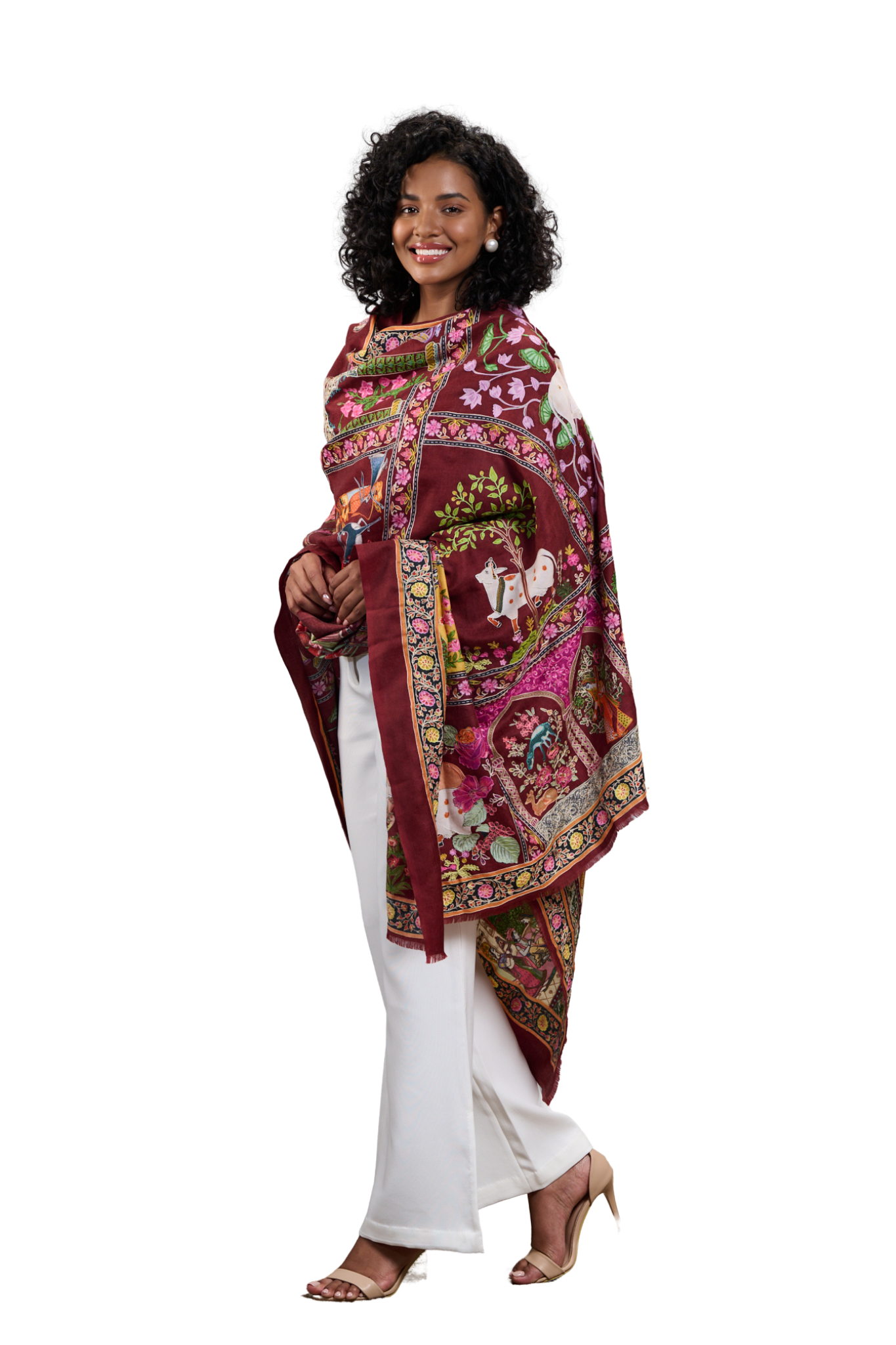 Women's Embroidered Pichwai Kalamkari Shawl