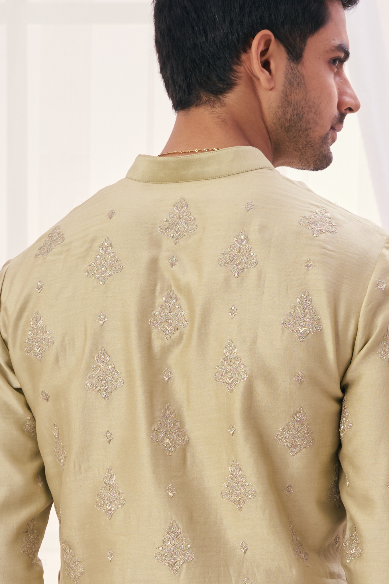 Hand Embellished Silk Chanderi Kurta Pajama Set