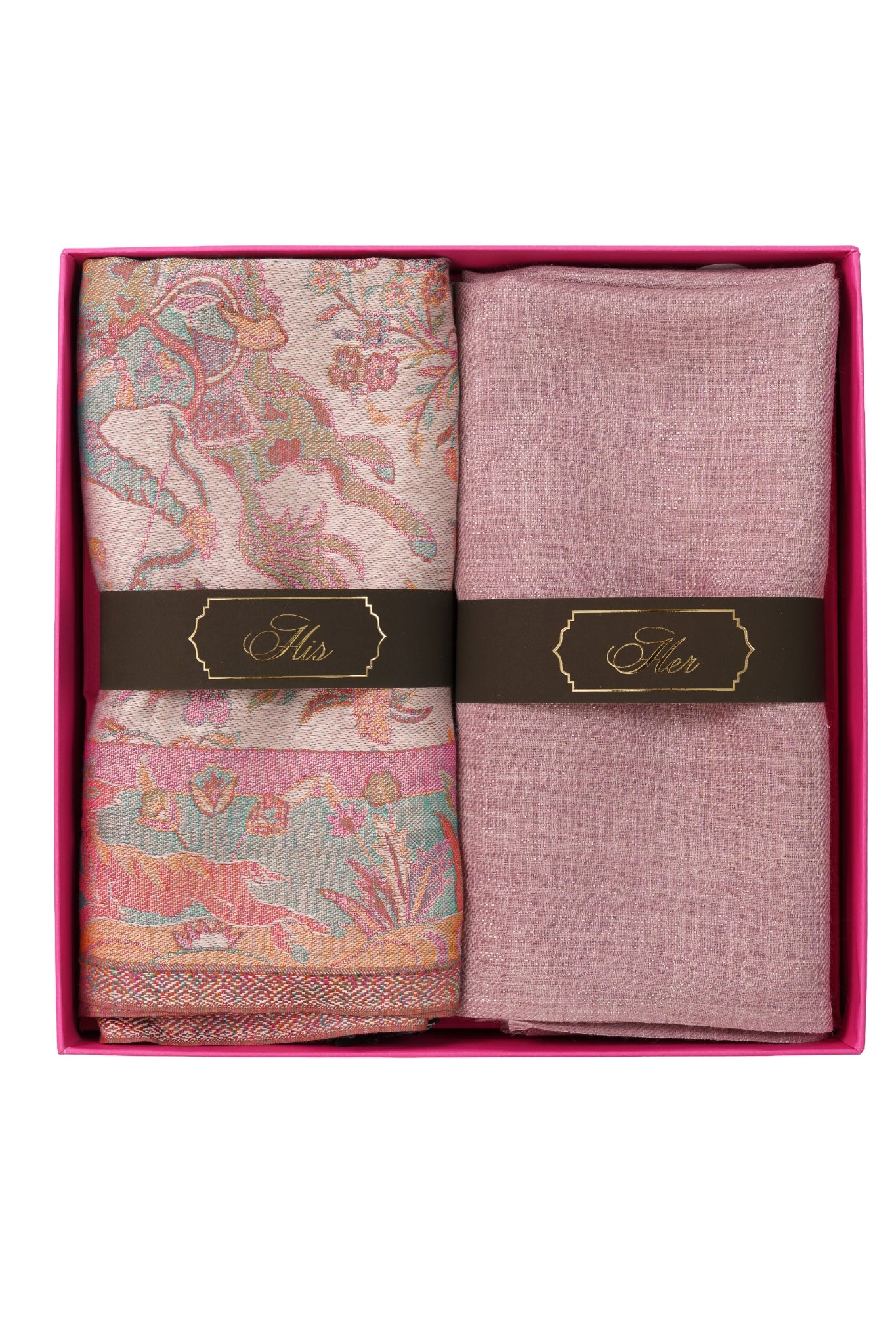 Taroob Gift Set of Silk Shikargah Stole for Him & Soft Wool Shimmr Scarf for Her