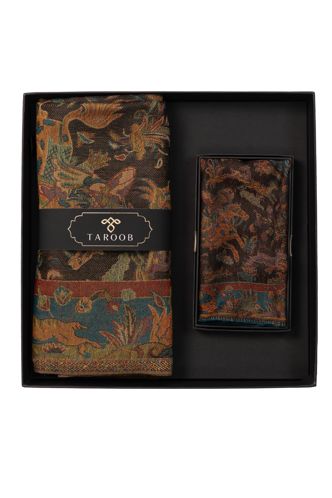 Taroob Gift Set of Shikargah Jamawar Stole & Pocket Square