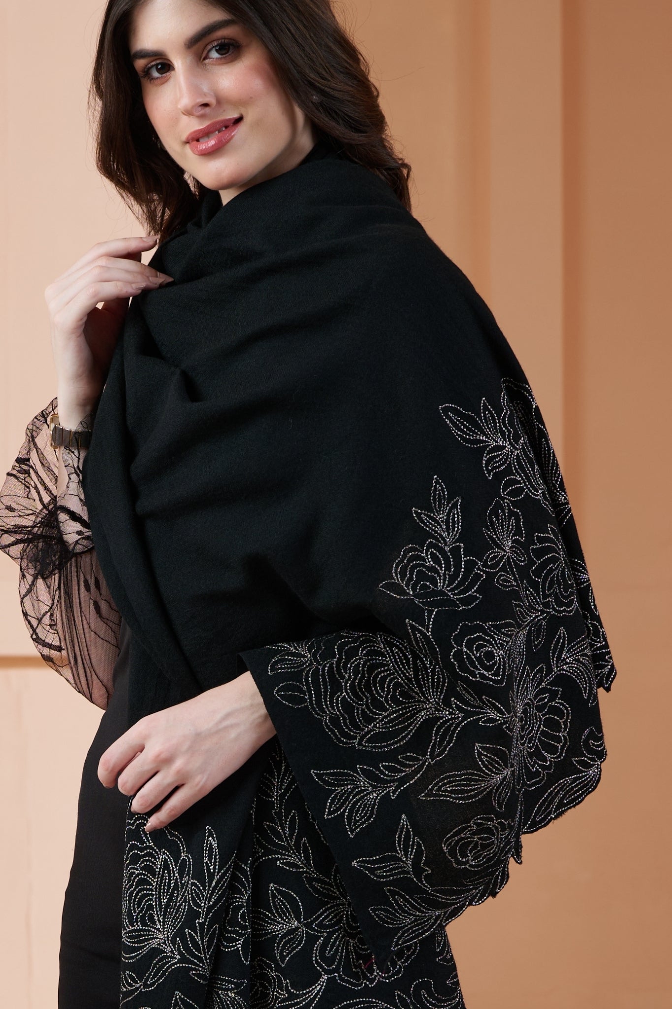 Women's Embroidered Floral Stole