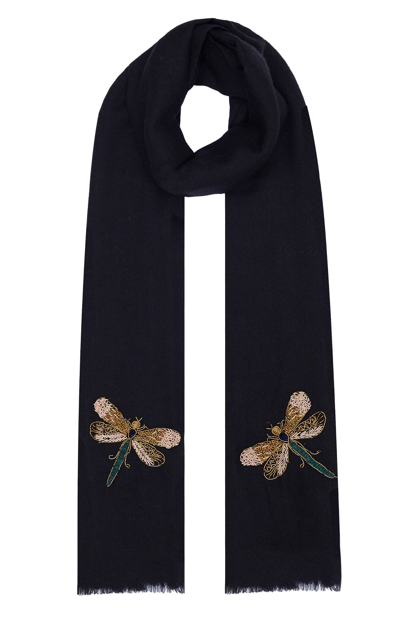 Dragonflies Hand Embroidered Scarf