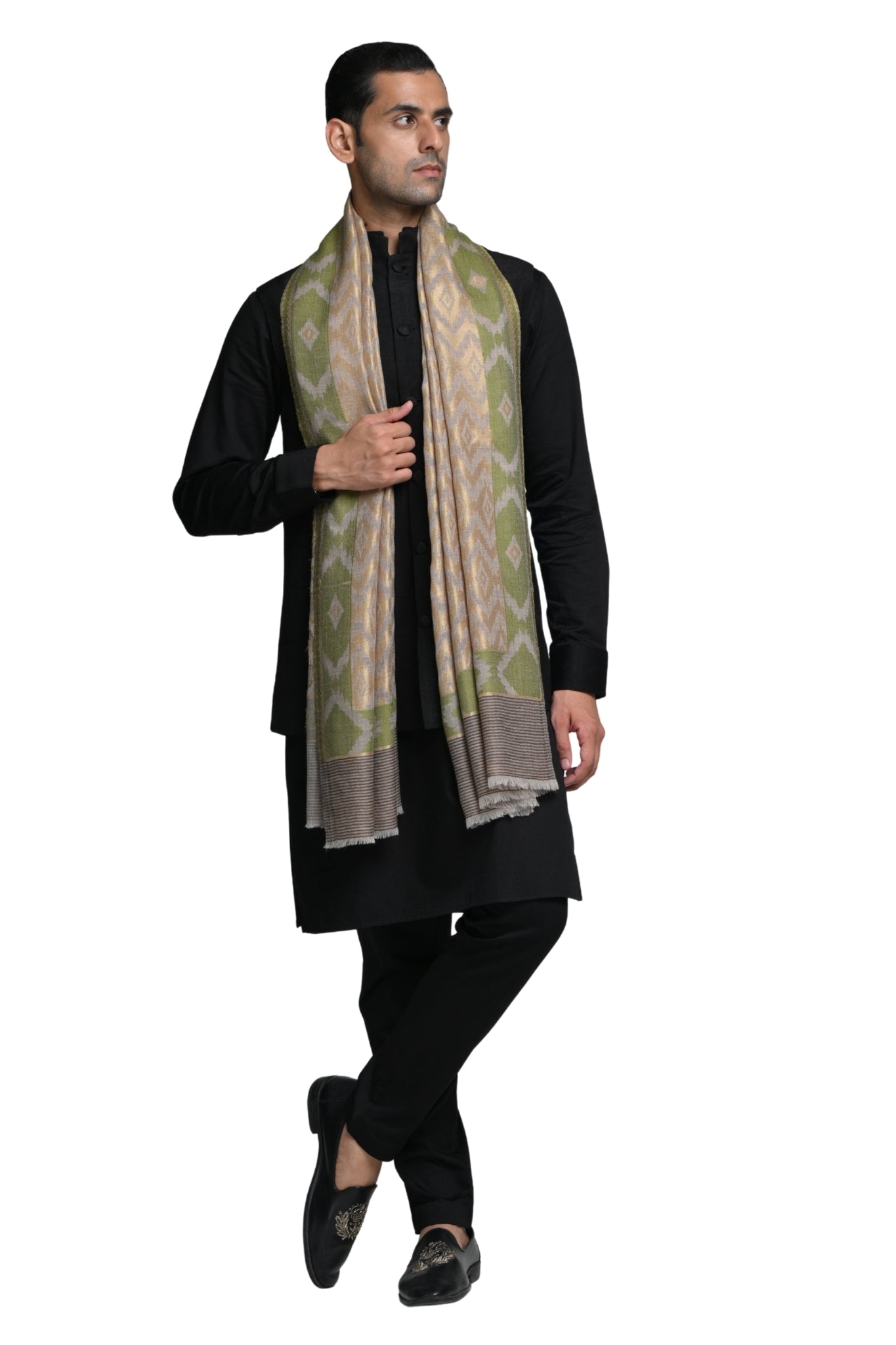 Taroob Gift Set of Ikat Kaani Stole for Him & Silk Jamawar Stole for Her