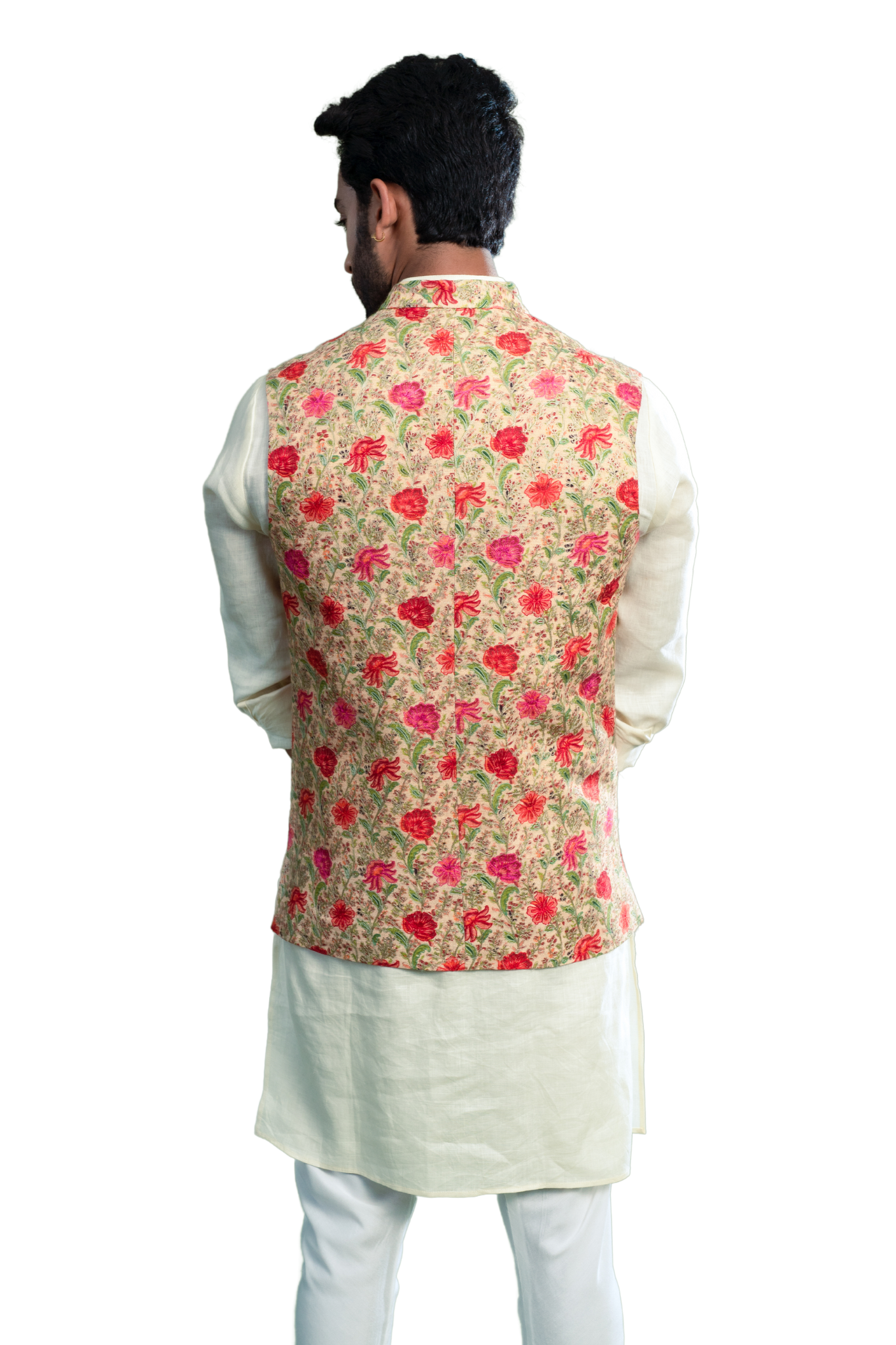 古典的な花のKalamkariの手によって刺繍される絹のNehruのジャケット、人のバンディ
