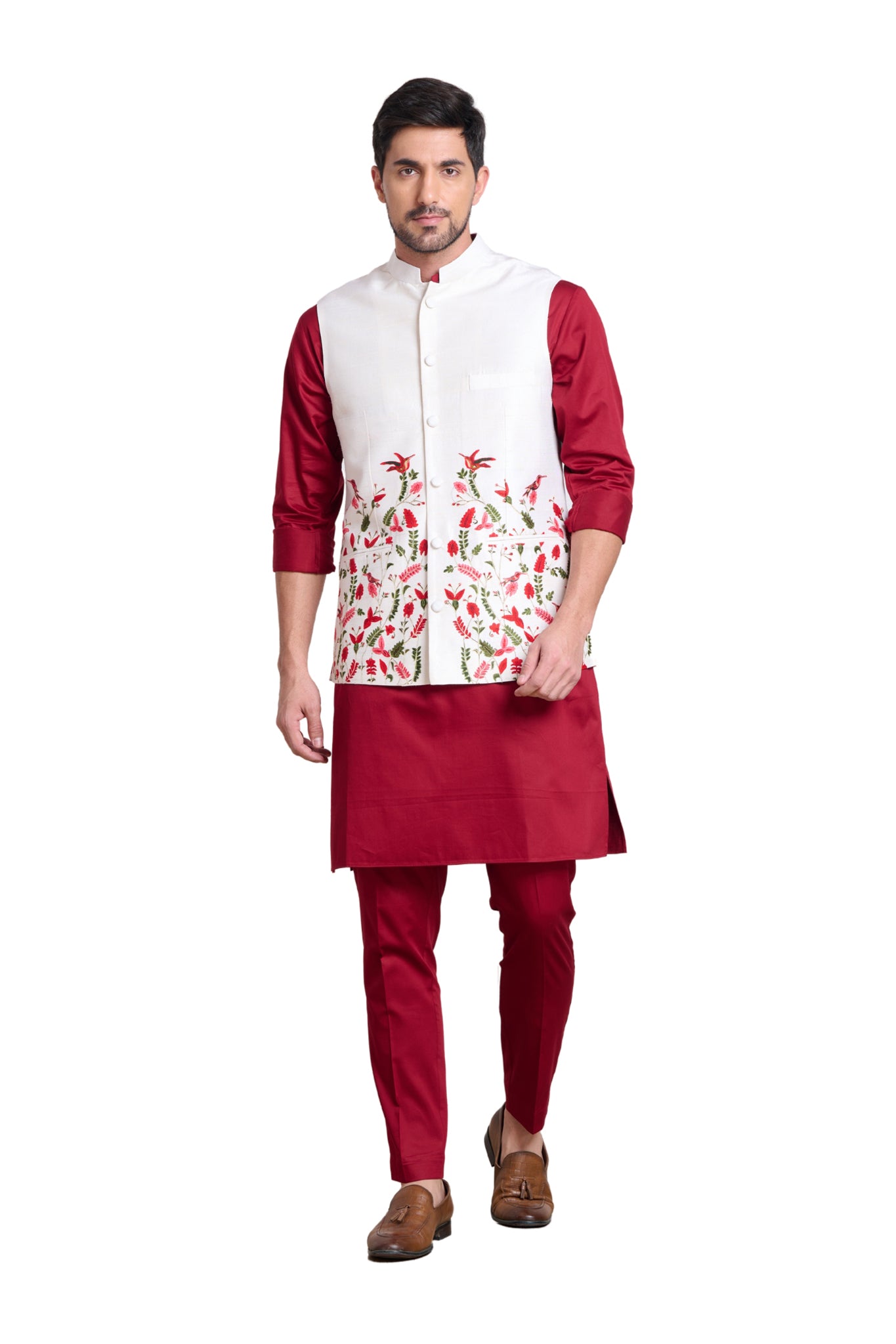 Raw Silk Kalamkari Nehru Jacket