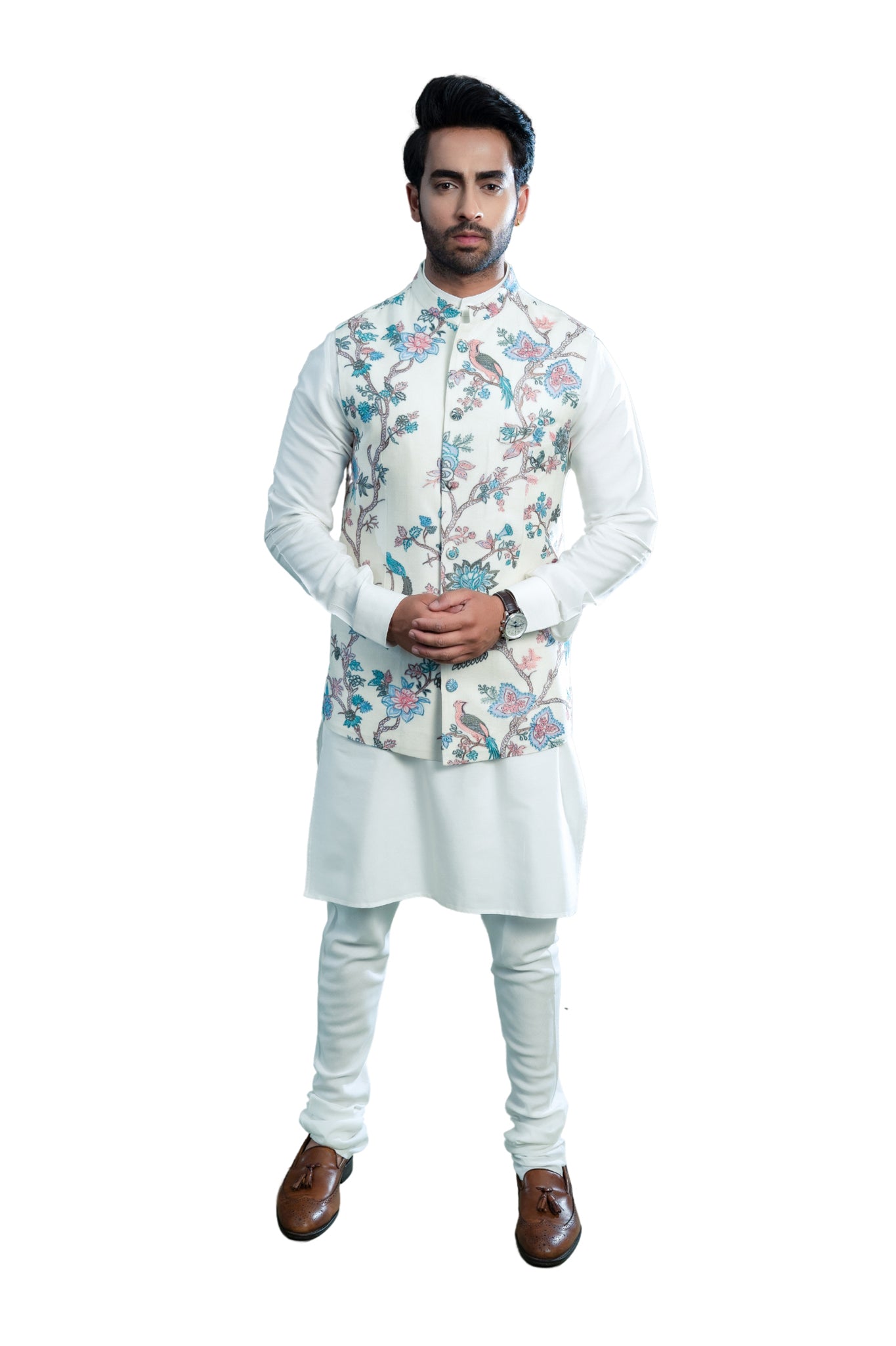 刺繍された絹の Nehru のジャケット、人のバンディ
