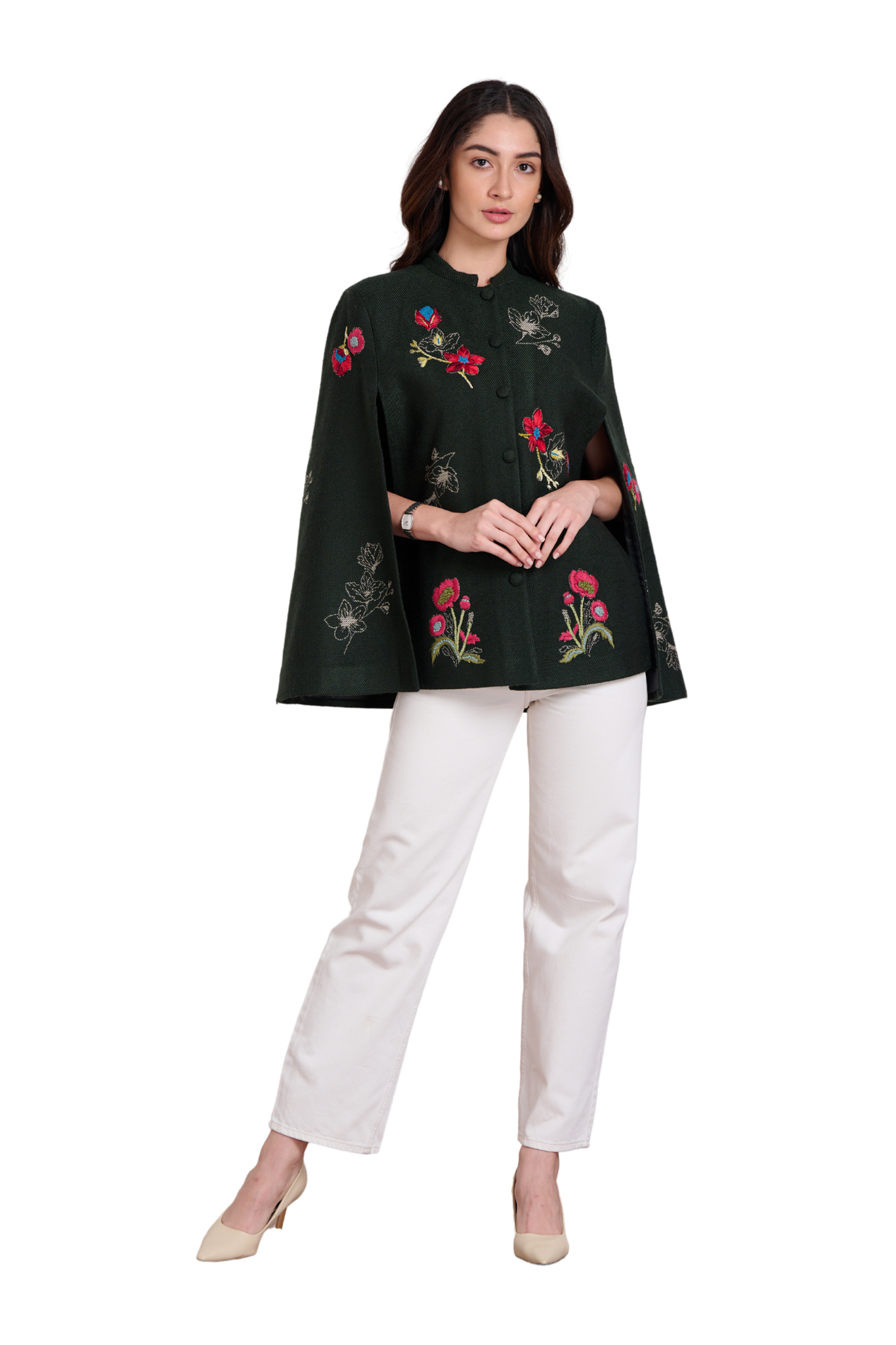 Floral Hand Embroidered Woollen Cape