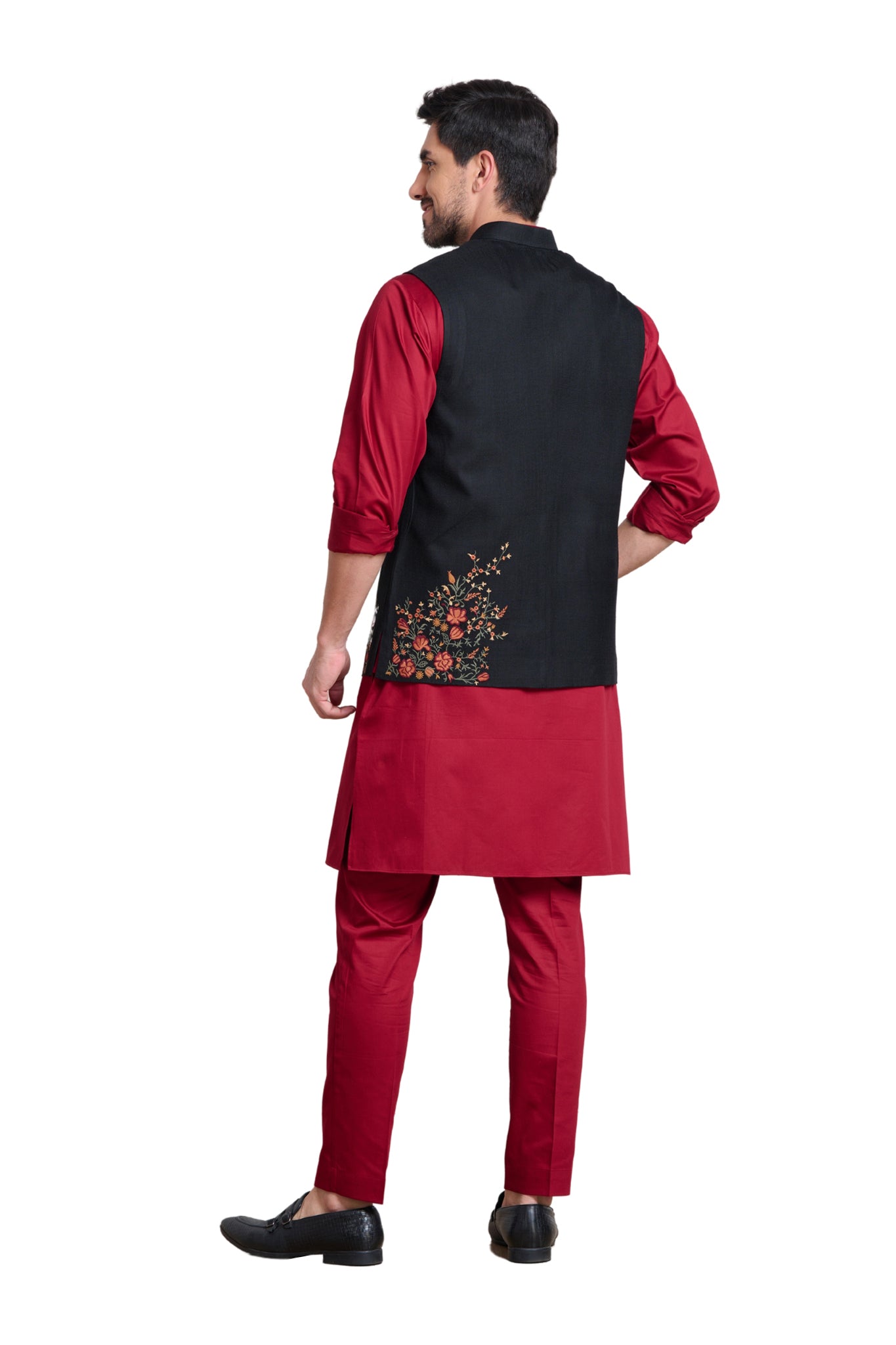 刺繍された花の絹の Nehru のジャケット、人のバンディ
