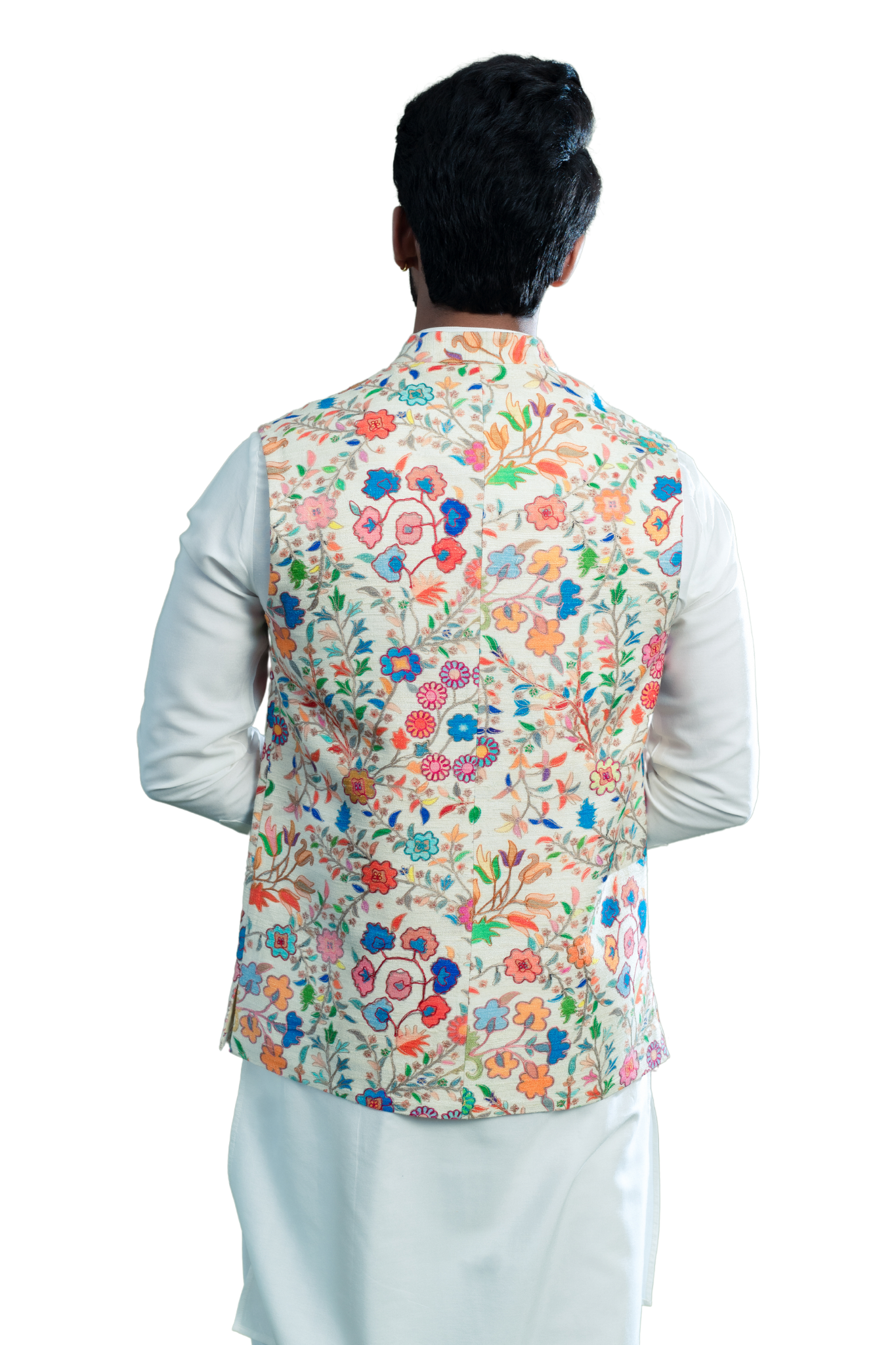 楽しい花のKalamkariの手によって刺繍される絹のNehruのジャケット、人のBandi