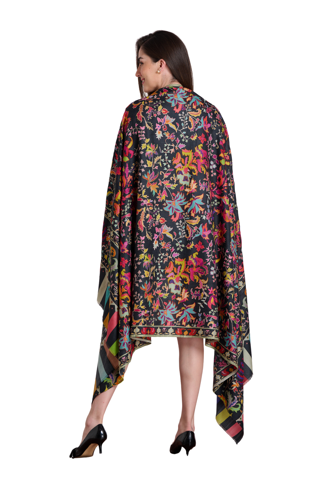 Flower And Paisley Embroidered Shawl