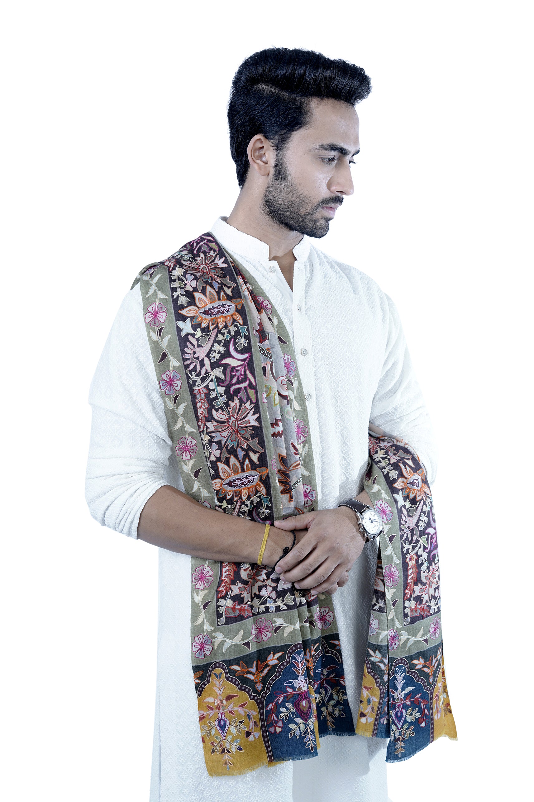 Men's Embroidered Kalamkari Woollen Ethnic Shawl