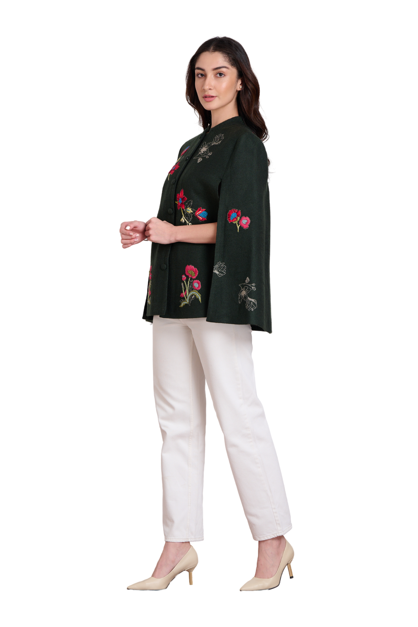 Floral Hand Embroidered Woollen Cape