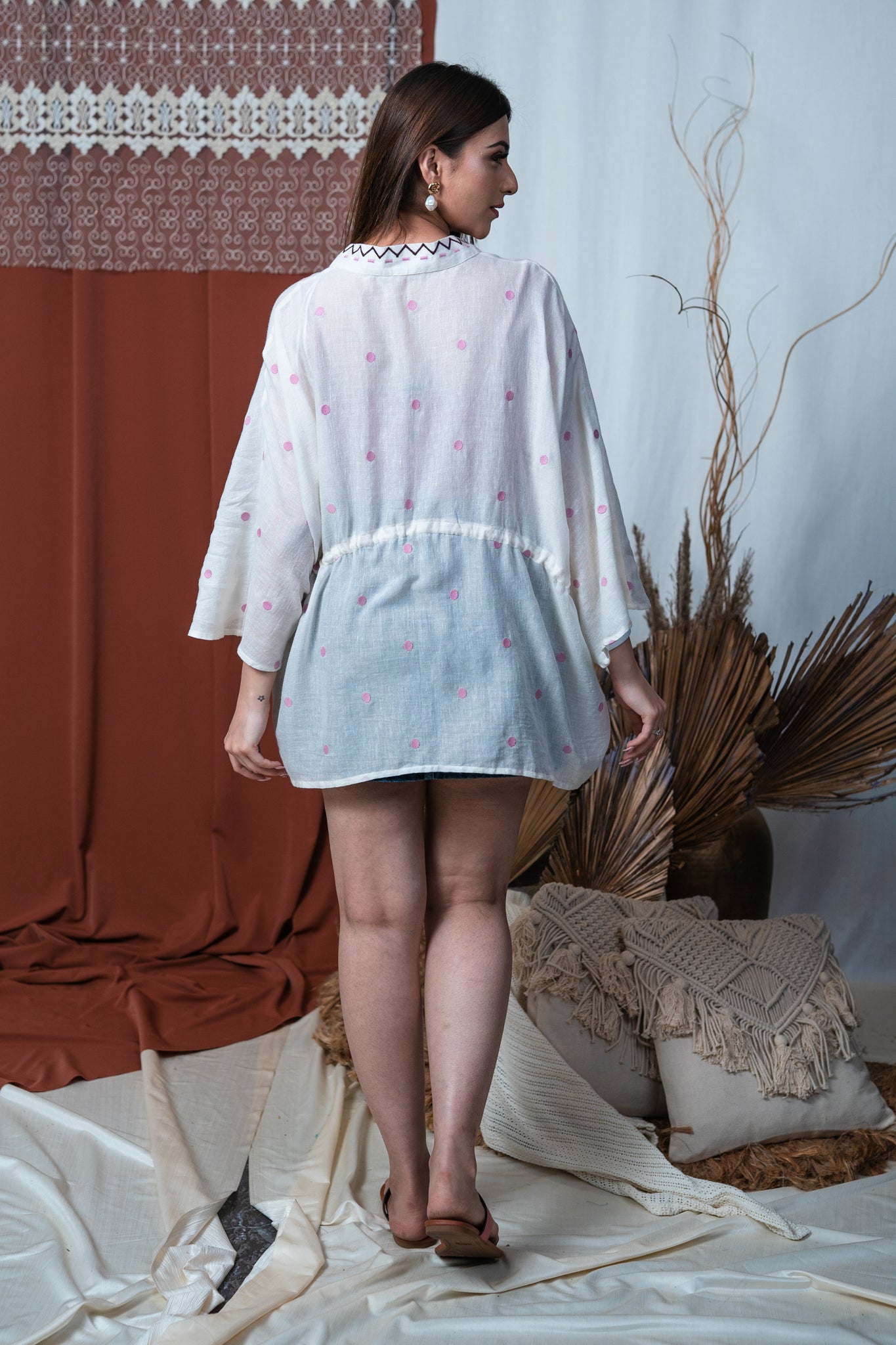 Embroidered Dot Linen Beach Cover Up