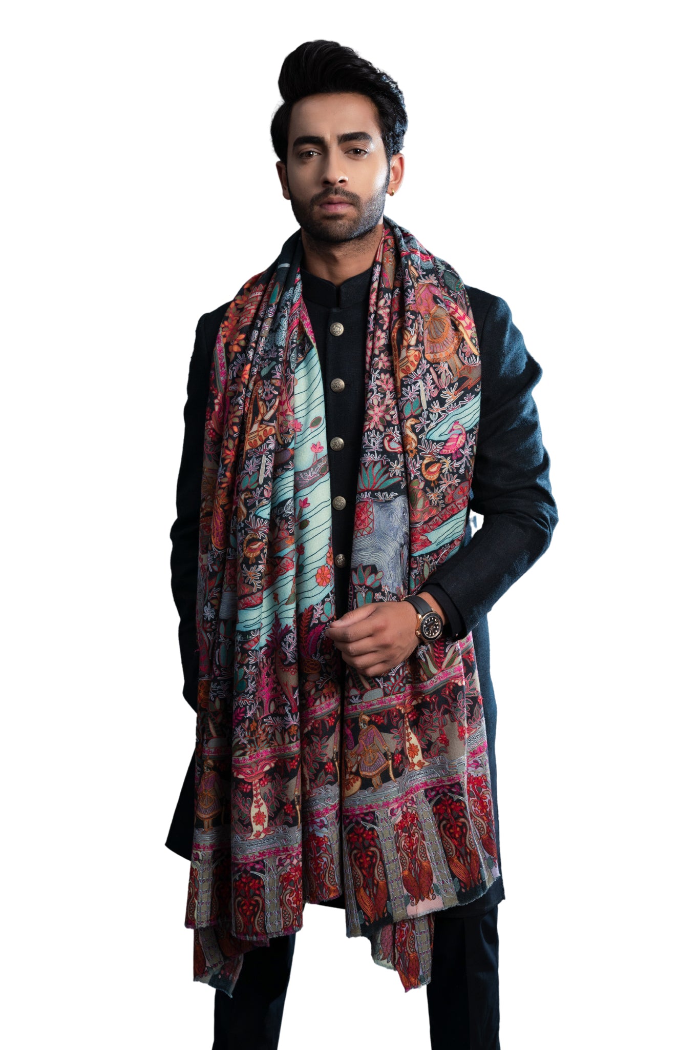 Ethnic Kalamkari Men's Wool Silk Dusala , Men's Shawl