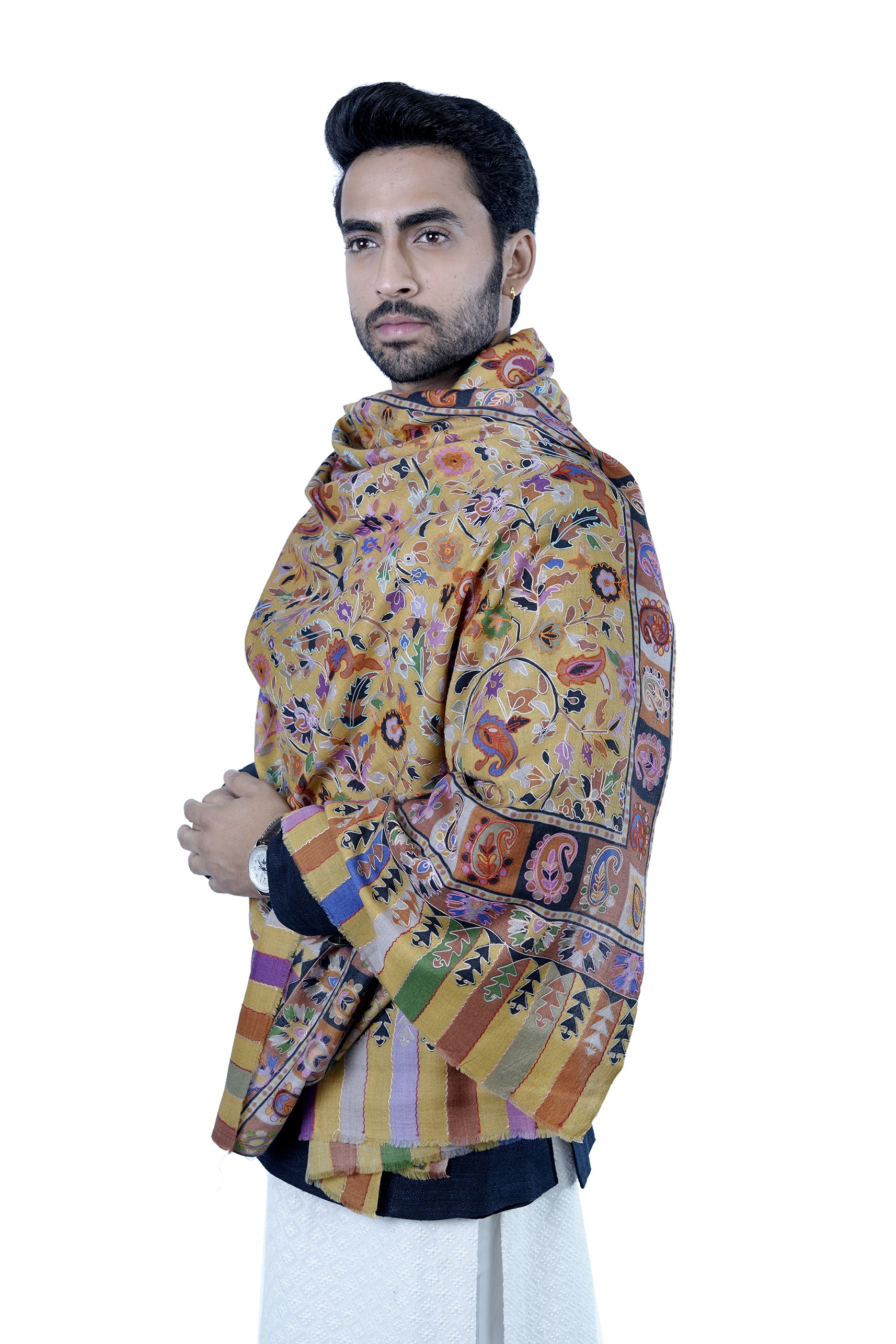 Men's Fine Wool Embroidered Kalamkari Stole