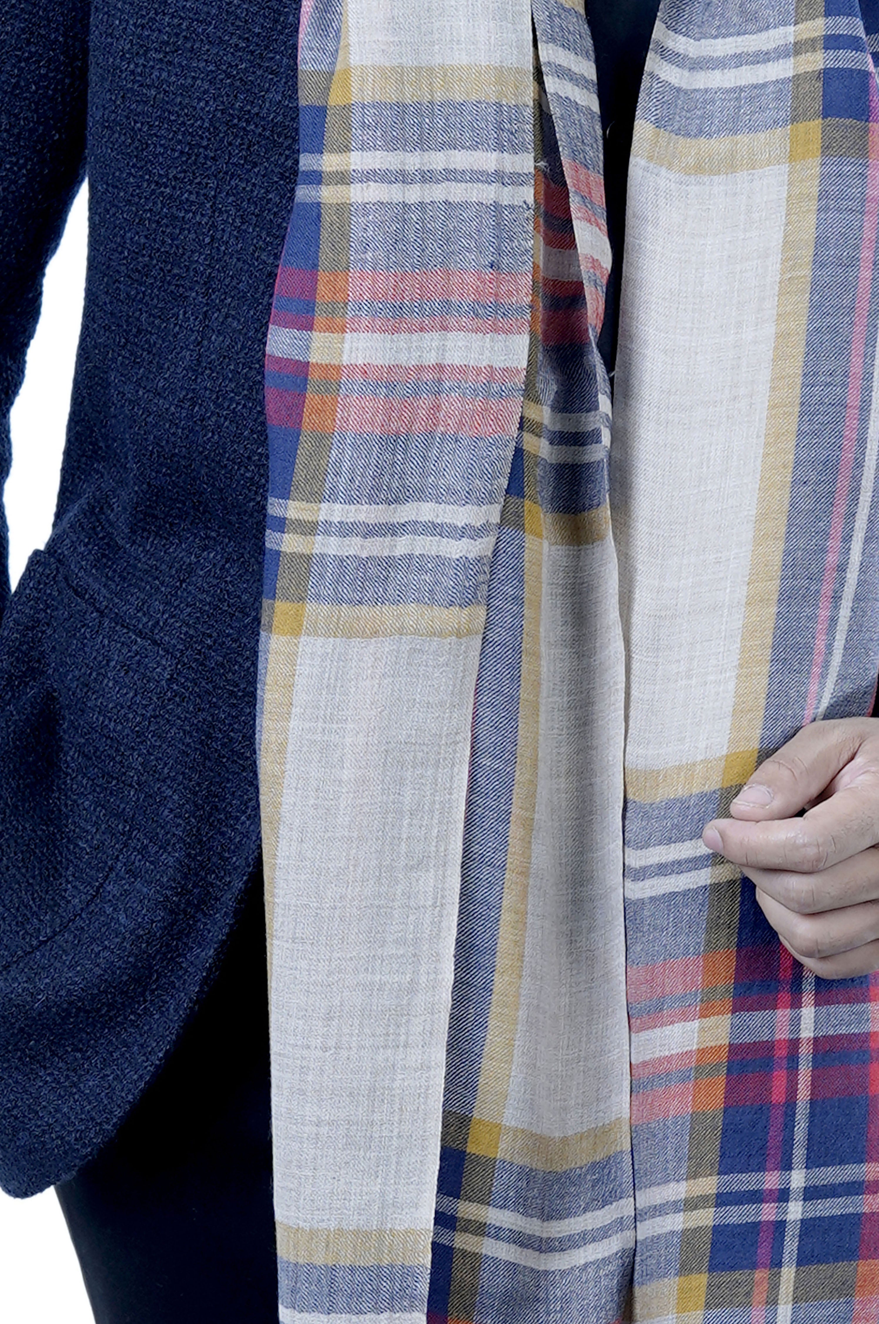 Men's Tonal Plaid Pattern Soft Wool Muffler
