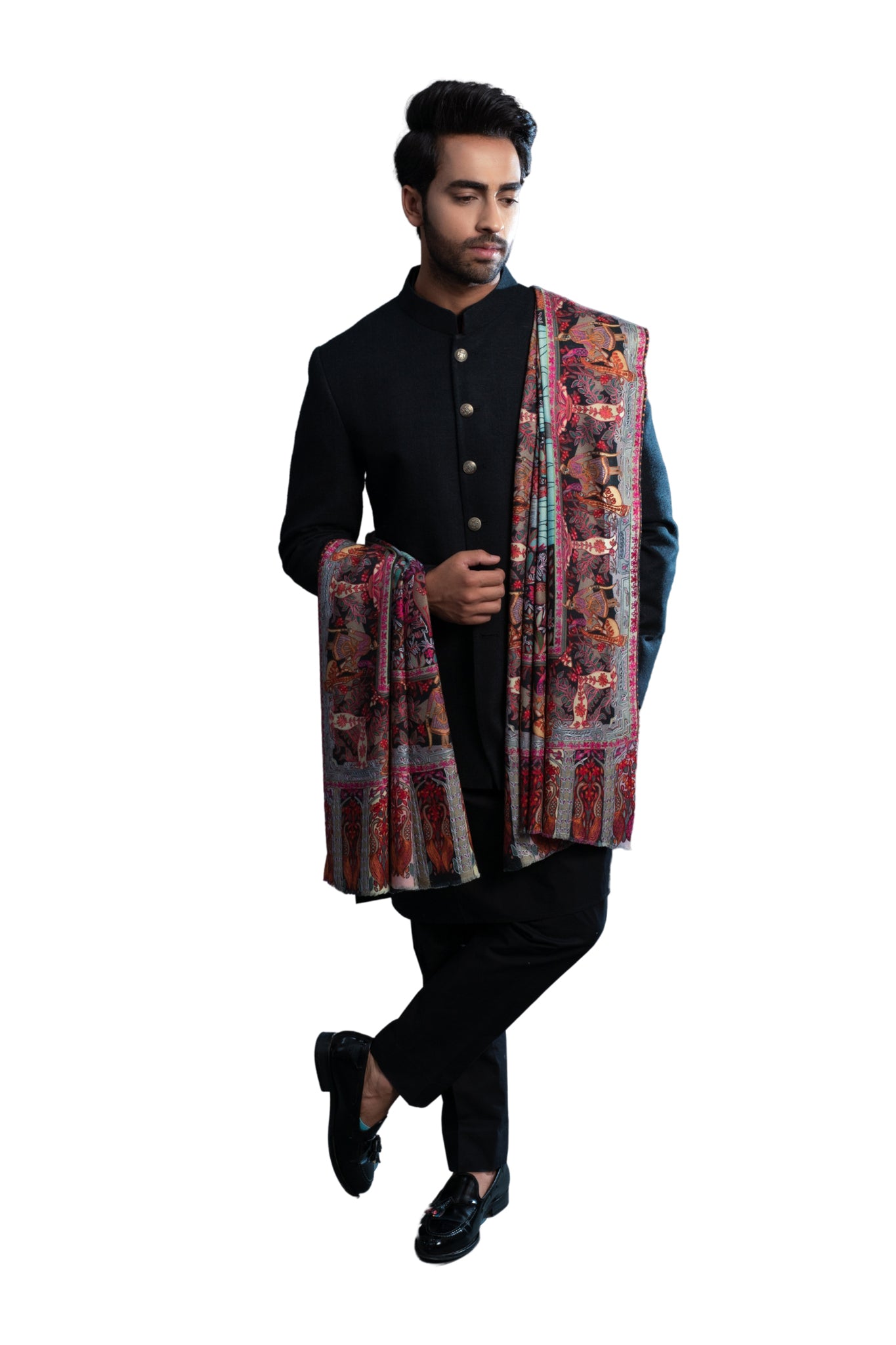 Ethnic Kalamkari Men's Wool Silk Dusala , Men's Shawl